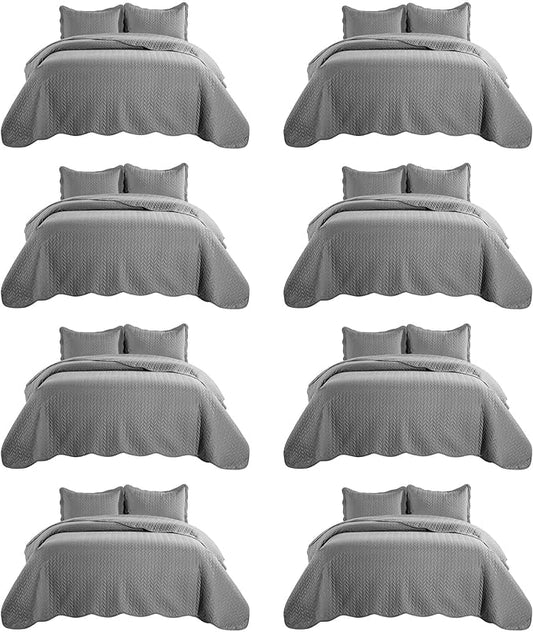 IR Imperial Rooms 8 Pack Quilt King Size Bedding (106" x 96") - Bulk Wholesale for Hotels, Guest Bedroom & Airbnbs - Lightweight Microfiber Reversible Embossed Quilts Bedspread (Grey)