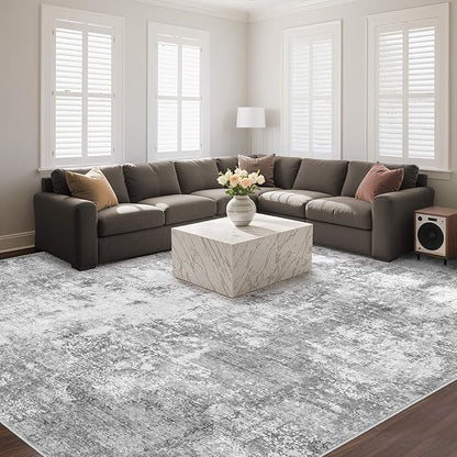 Washable 10X14 Area Rug: Modern Abstract Soft Non-Slip Indoor Rugs - Low Pile Stain Resistant Foldable Rug for Living Room Bedroom Dining Room Playroom Office(Grey 10'x14')