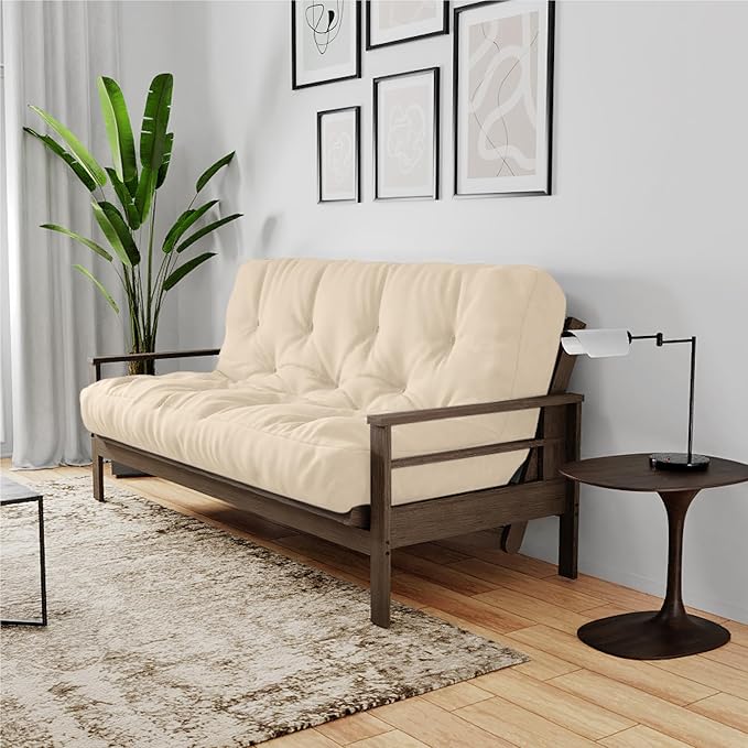 Royal Sleep Products by The Futon Factory 8 inch Foam Futon Mattress - Solid Ivory Fabric - Queen Size - CertiPUR Certified Foams - Made in USA - (Frame not Included)