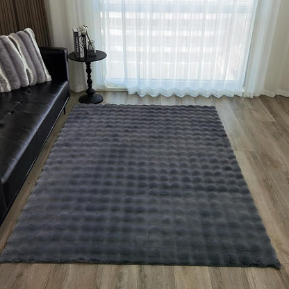 GLORY RUGS Area Rugs Bubble Soft Faux Rabbit Fur Rug 8x10 Polar Gray Plush Carpet Shag Cozy Fluffy Rug Non Slip Rugs, Machine Washable Shaggy Area Rug Bedroom Living Room and Dining Room.