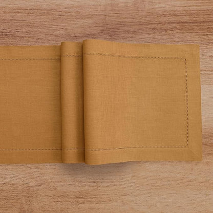 Solino Home Linen Brown Sugar Table Runner 108 Inches Long - 100% Pure Linen 14 x 108 Inch Table Runner - Classic Hemstitch