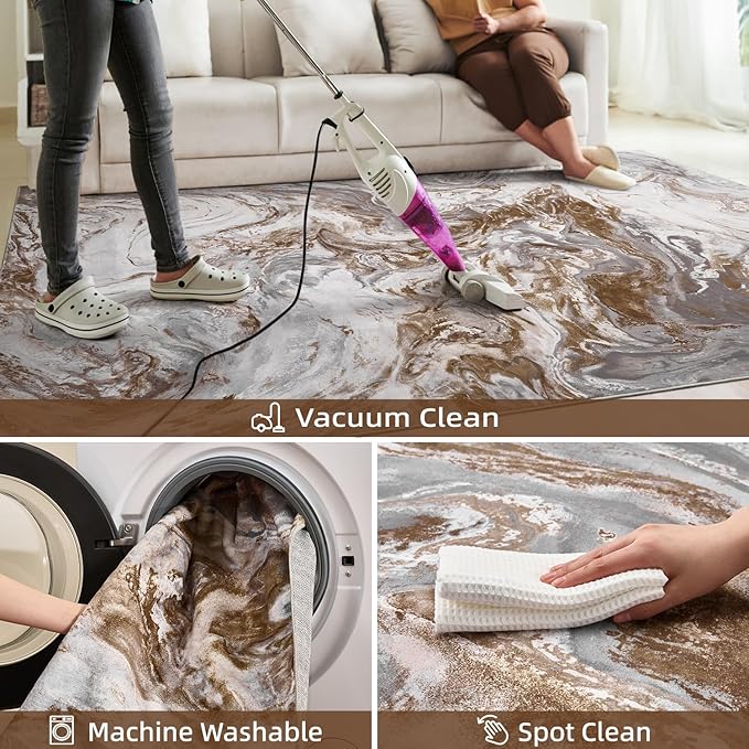9x12 Area Rugs for Living Room, Modern Abstract Rug for Bedroom, Contemporary Machine Washable Rug, Large Stain Resistant Carpet for Dining Room Playroom Nursery Room, Pet & Kids Friendly