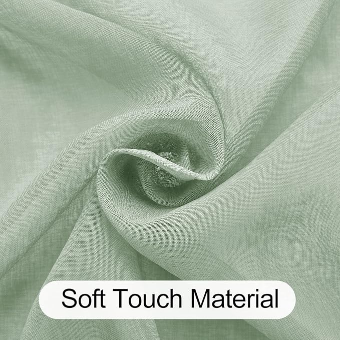 XWZO Sheer Curtains for Bedroom, Light & Airy, Grommet Top Light Filtering Window Curtains for Living Room, Sliding Glass Door, Bean Green with Tiebacks, Set of 2 Panels, 52 x 90 Inches Long
