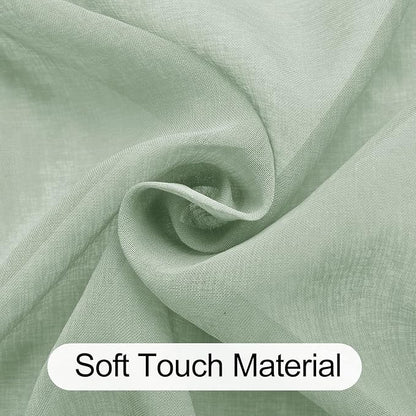 XWZO Semi Transparent Sheer Curtains 95 Inches Long for Bedroom, Soft & Lightweight, Light Filtering Grommet Window Curtains for Living Room, Bean Green, 52 x 95 Inches Long, Set of 2 Panels