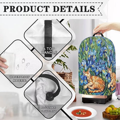 Irises Orange Cats Blender Cover Dust Proof Small Appliance Cover Foldable Dust Cover Kitchen Decorations for Blender Food Processor Juicer Blue Flowers Patterns