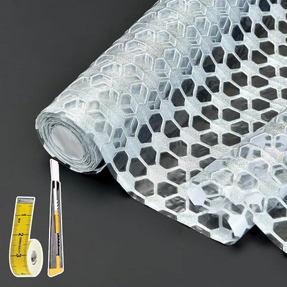 Drawer and Shelf Liner for Kitchen Cabinet: 17 in X 20 Ft Non Slip Waterproof Shelf Paper Non Adhesive Refrigerator Liners Silver Square Easy Liners for Bathroom with Knife Tape Measure