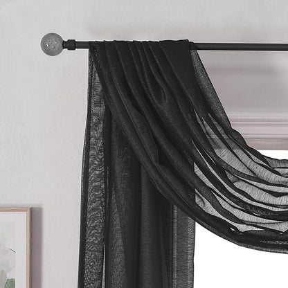 DONREN Jet Black Window Scarf Curtains for Outdoor Decoration - Add Luxury Beautiful Elegant Effect to Curtain Panels (1 Panel, 52 x 216 Inches Long)