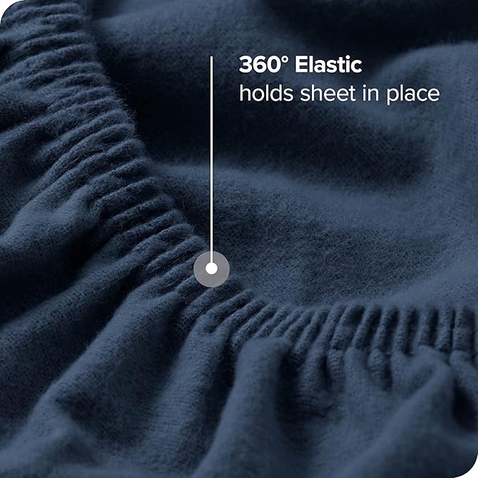 Bare Home Flannel Fitted Bottom Sheet 100% Cotton, Velvety Soft Heavyweight - Double Brushed Flannel - Deep Pocket (Full, Dark Blue)