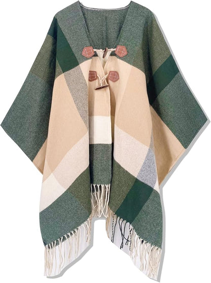 Moss Rose Women's Travel Plaid Shawl Wrap Open Front Poncho Cape for Fall Winter