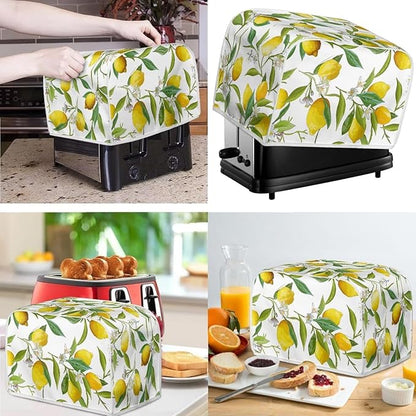 Fruit Theme Lemon Printed Appliance Covers Set Washable Kitchen Blender Dust Cover Bread Maker Toaster Cover 4 Slice Kitchen Accessories Size L
