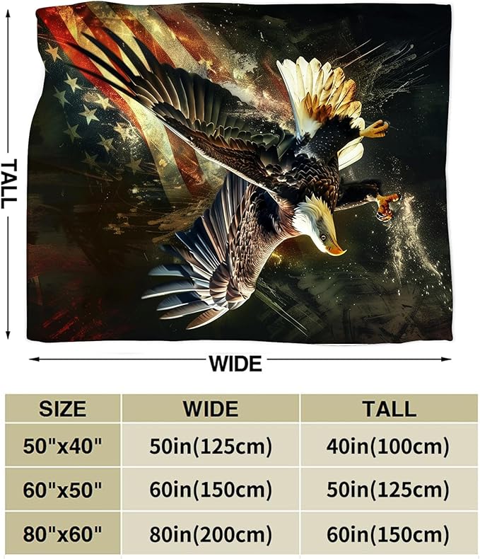 American Eagle Bald Eagle Throw Blanket and Decor With American Flag Design for All Ages - Soft Warm Cozy Fleece for Couch, Sofa, Bed 60"x50"