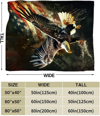 American Eagle Bald Eagle Throw Blanket and Decor With American Flag Design for All Ages - Soft Warm Cozy Fleece for Couch, Sofa, Bed 60"x50"