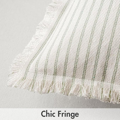 MIULEE Pack of 2 Sage Green Pillow Covers 20x20 Inch Striped Farmhouse Couch Spring Throw Pillow Covers with Fringe Chic Linen Decorative Cushion Covers for Sofa Living Room Bed Outdoor Home Decor