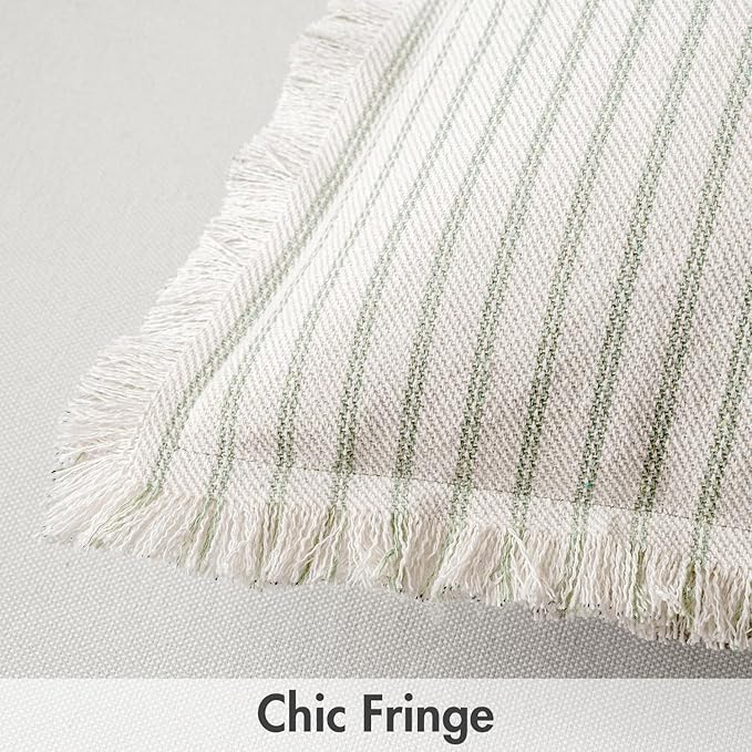 MIULEE Pack of 2 Sage Green Pillow Covers 18x18 Inch Striped Farmhouse Couch Spring Throw Pillow Covers with Fringe Chic Linen Decorative Cushion Covers for Sofa Living Room Bed Outdoor Home Decor