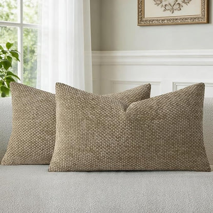a moment Brown Chenille Throw Pillow Covers 12x20 Inch Pack of 2 Modern Decorative Throw Pillow Covers Farmhouse Cross Covers Home Decor for Sofa Bedroom Living Room
