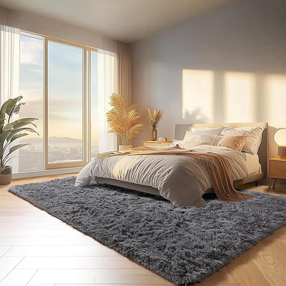 ONASAR Grey Area Rugs 9x12 Living Room, Gray Large Fluffy Shag Bedroom Rug, Washable Soft Plush Thick Shaggy Big Floor Carpet for Kids Boy and Girls Teen Dorm Nursery Indoor Home Decor Aesthetic