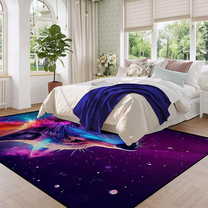 6' x 9' Galaxy Wolf Rug Large 3D Fierce Wolves Space Area Rugs for Bedroom Living Room Playroom Gameroom Boys Kids Colorful Glitter Throw Rugs Floor Mat Carpet,180 X 275cm