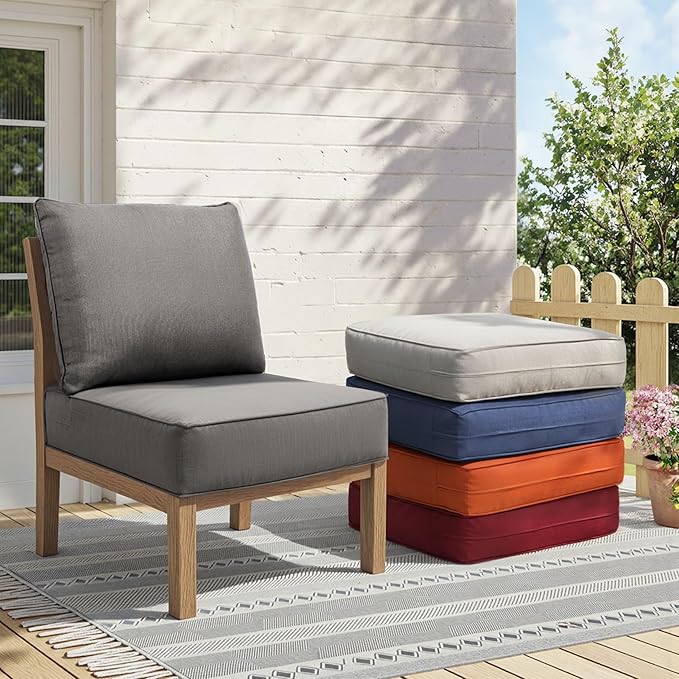 Outdoor Cushion Set for Furniture Patio Furniture, UV Resistant, Water Resistant - 6 Inch Thick Foam Garden Cushions– 24x24 Inch Patio Seat Covers for Chair/Sofa/Couch | Grey | 2-Pack |