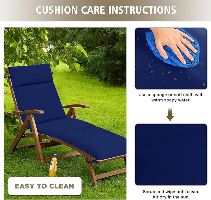 Chaise Lounge Cushion 80x26x3 Inch ?Set of 2 Outdoor Lounge Chair Cushions, Lounger Pad Replacement with Fade-Resistant, Removable & Machine-Washable Covers, Ideal for Patio Chaise Chairs, Navy Blue