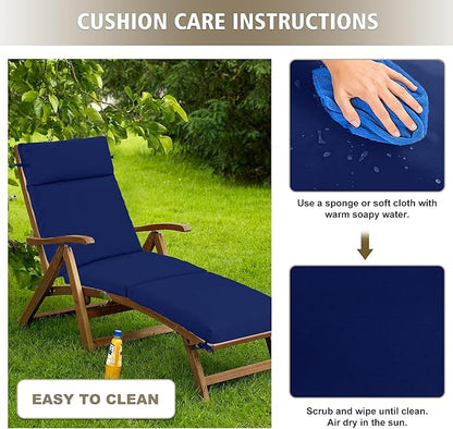 Chaise Lounge Cushion 80x26x3 Inch ?Set of 2 Outdoor Lounge Chair Cushions, Lounger Pad Replacement with Fade-Resistant, Removable & Machine-Washable Covers, Ideal for Patio Chaise Chairs, Navy Blue