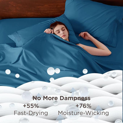 Bedsure Deep Pocket King Sheet Set - Fits Mattresses Up to 21 Inches Thick - 4 Piece GentleSoft Bed Sheets, Moisture Wicking, Soft & Cooling Bedsheet & Pillowcases, Easy & Secure Fit, Teal Blue