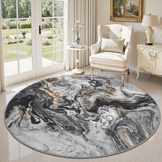 6x6 Round Area Rugs for Living Room, Modern Abstract Rug for Bedroom, Contemporary Machine Washable Rug, Large Stain Resistant Carpet for Dining Room Playroom Home Office, Pet & Kids Friendly