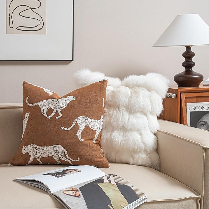 20x20'' Inches Throw Pillow Cushion Cover - Leopard Cheetah Pattern Chenille Jacquard Embroidery Luxury Modern Fashion Style Couch Sofa Pillow Cover for Living Room Bedroom