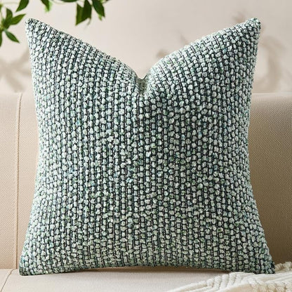 Decorative Couch Throw Pillow Covers 16x16 Green Striped Soft Wool Pillow Covers Neutral Textured Boho Cushion Covers for Modern Farmhouse Sofa Bedroom Living Room Decor SY011-D16