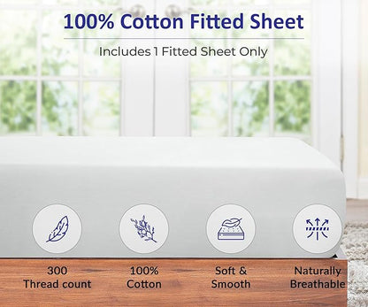 ROYALE LINENS 300 Thread Count 100% Long Staple Combed Cotton Fitted Sheet Full - Super Soft Deep Pocket Bottom Sheet - Fitted Sheets Only - Elastic Sheets (Full, White)
