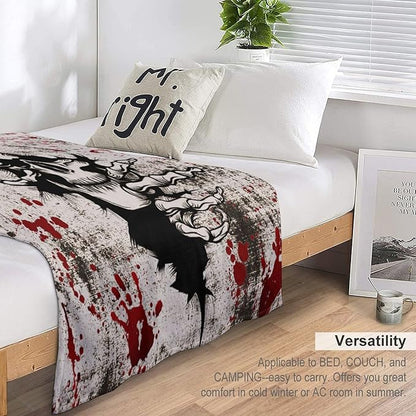 Horror Skull Throw Blanket, Halloween Day of The Dead Vintage Gothic Scary Blood Hand Soft Warm Fleece Blanket for Bed Couch Living Room All Season, 30"x40"