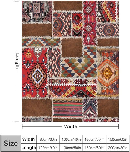 Southwest Aztec Throw Blanket, Native Bohemian Retro Patchwork Traditional Geometric Soft Flannel Blanket Warm Blankets for All Seasons, Bed Couch Sofa 40"x50"