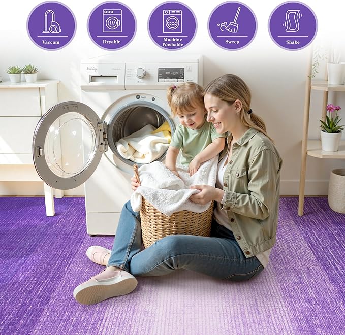 Wonnitar Modern Ombre Purple Rug 2x3, Small Washable Bathroom Rugs, Non-Slip Kitchen Rugs Throw Mat, Non-Shedding Gradient Soft Indoor Floor Carpet for Entryway Bedroom Bath (Purple, 2'x3')