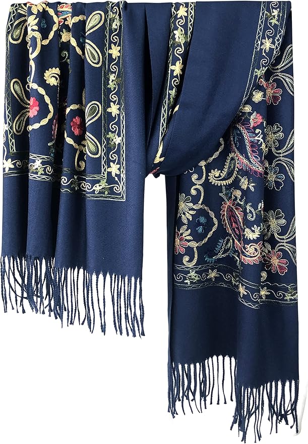 Urban CoCo Women's Embroidered Tassel Long Shawl Oversize Scarf Wraps for Women