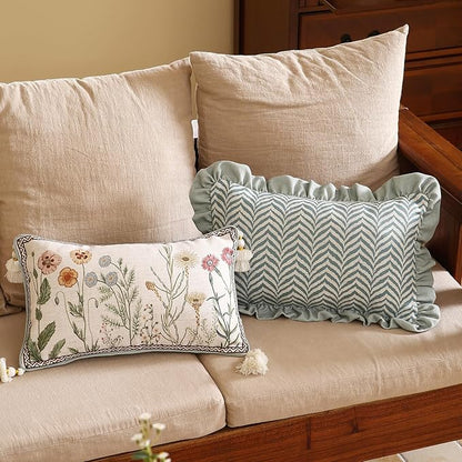 ISAENNE Design Linen Throw Pillow Covers 12"x20" Pack of 2, Lumbar Farmhouse Cushion Covers with Yellow Purple Watercolor Wildflower Pattern Decor Pillowcases for Bed,Living Room,Outdoor,Car
