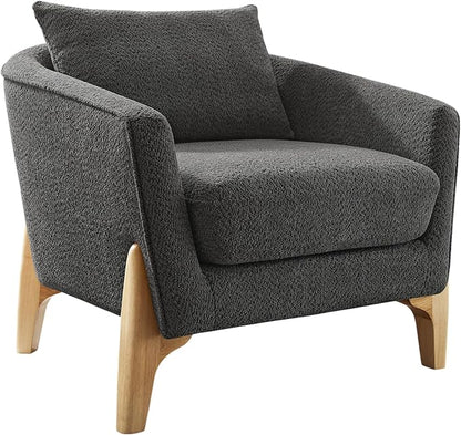 VANOMi Modern Accent Chairs, Sherpa Armchair with Cushion, Comfy Reading Chairs for Adults, Living Room, Corner, Apartment, Dark Grey