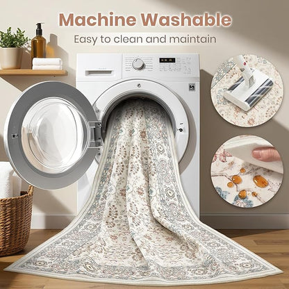 Vintage Living Room Area Rug 10x12 - Large Soft Washable Oriental Traditional Distressed Farmhouse Rugs for Bedroom - Indoor Floor Accent Carpet for Home Office House Decor - Multi