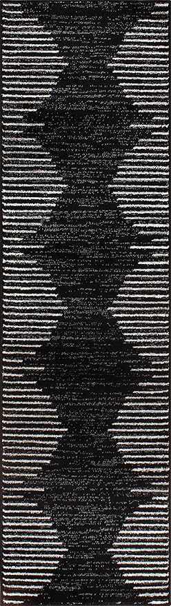 Rugshop Bohemian Stripe Stain Resistant High Traffic Living Room Kitchen Bedroom Dining Home Office Runner Rug 2' x 10' Black