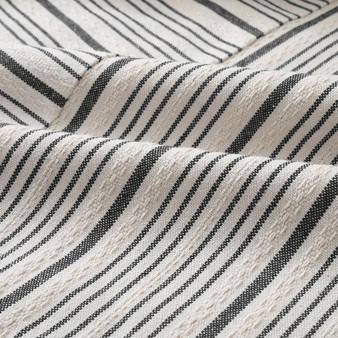 DWR Striped 3D Textured Weave Throw Pillow Covers 18x18 Set of 2, Polyester Cotton Blend in Black, Modern Farmhouse Decorative Pillow Cases for Couch Sofa Bed Living Room