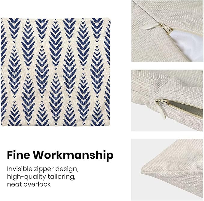 BETGINY Navy Blue Boho Pillow Covers 18 x 18 Inch Pack of 2, Bohemian Ethnic Herringbone Pattern Decorative Throw Pillow Covers Linen Modern Geometry Farmhouse Outdoor Pillowcase for Sofa Couch Decor