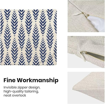 BETGINY Navy Blue Boho Pillow Covers 18 x 18 Inch Pack of 2, Bohemian Ethnic Herringbone Pattern Decorative Throw Pillow Covers Linen Modern Geometry Farmhouse Outdoor Pillowcase for Sofa Couch Decor