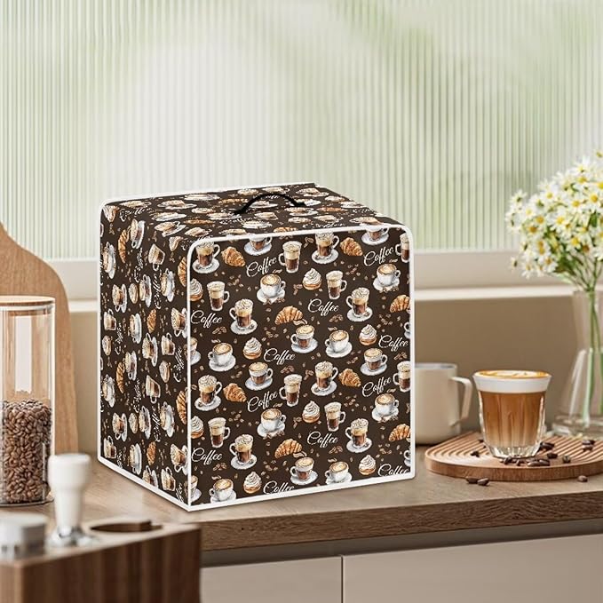 Coffee Maker Covers With Top Handle Folding Coffee Machine Dust Covers For Blender Mixer Juice Machine Keep Office Home Kitchen Clean Afternoon Tea Print