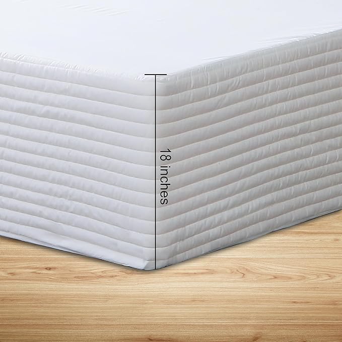 Queen Bed Skirt-Box Spring Cover with 18 Inch Tailored Drop,Wrinkle and Fade Resistant Hotel Wrap Around Bed Skirts,Bed Frame Cover (Horizontal Stripe White, Queen-18 Drop)