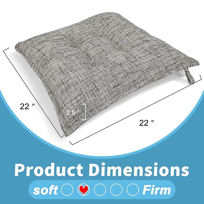 SINSOSSO Large Floor Pillow 22", Thickened Bite-Size Memory Foam Square Non-Slip Cushion for Office Back Support/Indoor Yoga/Chair Seat, Fashionable Color-Blocked Fabric & Washable, White-Gray, 1 PCS