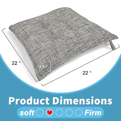 SINSOSSO Large Floor Pillows 22", Thickened Bite-Size Memory Foam Square Non-Slip Cushions for Office Back Support/Yoga/Chair Seat, Fashionable Color-Blocked Fabric & Washable, White-Gray, 2 PCS