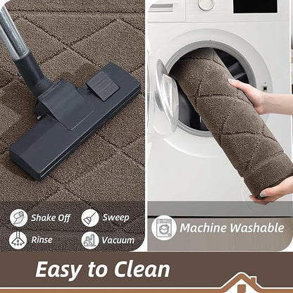 BEQHAUSE Dirt Trapper Door Mat 32" x 72", Doormat Non-Slip Entryway Rugs Washable, Dog Door Mat Stain Resistant and Absorbent Welcome Floor Mat for Front Back Door, Muddy Wet Shoes & Paws, Light Brown