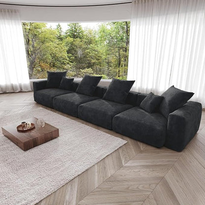 JACH 181" Oversized Corduroy Sectional Couch, Deep 4-Seats Sectional Sofa, Huge Plus Convertible Soft Sofas, Minimalist Modular Couches for Living Room, Office, Apartment, Black