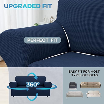 LURKA Stretch Loveseat Sofa Slipcovers 1 Piece Couch Covers for Sofa Furniture Protector Full Sofa Covers with Elastic Bottom for Kids and Dog (Medium, Navy)
