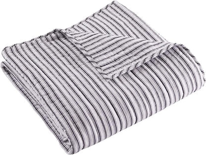 Levtex Home - Tobago Stripe Charcoal - Quilted Throw - 50x60in. - White, Charcoal - Reversible Pattern - Cotton Fabric
