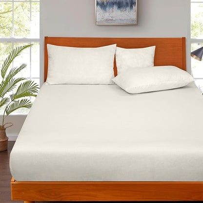 ROYALE LINENS 300 Thread Count 100% Long Staple Combed Cotton Fitted Sheet California King - Super Soft Deep Pocket Bottom Sheet - Fitted Sheets Only - Elastic Sheets (Cal King, Cream)