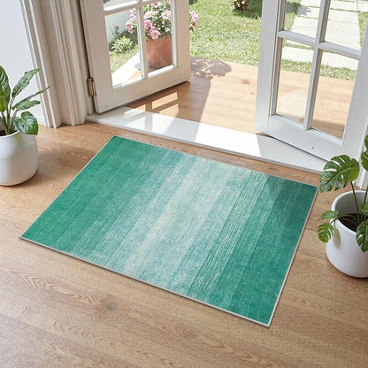 Wonnitar Modern Ombre Small 2x3 Rug, Washable Teal Kitchen Sink Rugs, Non-Slip Abstract Soft Bathroom Throw Mat, Non-Shedding Gradient Indoor Accent Carpet for Bedside Bath Bedroom (Teal, 2'x3')